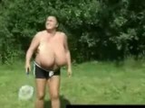 Busty grannie playing badminton