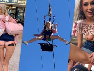 Between risqué ride and sex in parking lot, Sky is gonna try something new: Zip Lining in DT Las Vegas over the crowd while showing her pussy. What happens in Las Vegas, gets posted on BannedStories.
