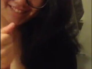 Sexy asian slut, Justine Lim, obediently servicing a white cock with her whore mouth. Then gets facialed with a cumshot on her glasses, and in her mouth. Well-trained Korean slut for her white masters