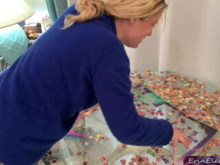 She really wanted to just work on her puzzle but her stepson was horny because her tits were showing and needed to have sex with something, so she figured he could do her just fine while she did......